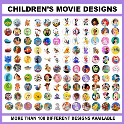 100 Precut CHILDREN'S FAVORITE MOVIE CHARACTER BOTTLE CAP CHARM TRAY IMAGES 1 in