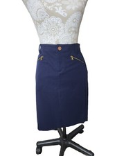 Lauren Ralph Lauren Skirt Mini Pencil Navy Blue Gold Zipper pockets Women's 4