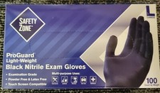 10 Boxes of 100 Safety Zone GNPR-LG-BK Black Nitrile Powder Free Gloves, NEW