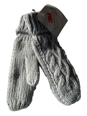 Women's Grey Knit Warm Mittens Cozy 3M Thinsulated Winter Mittens NEW