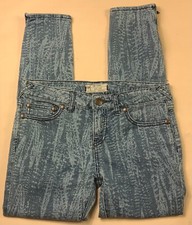 Free People Skinny Jeans Womens Juniors Size 27 Zip Ankle Blue Printed