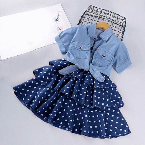 Girls Summer Fashion Clothes Short Sleeve Jacket Dress Outfits Set - Picture 1 of 12