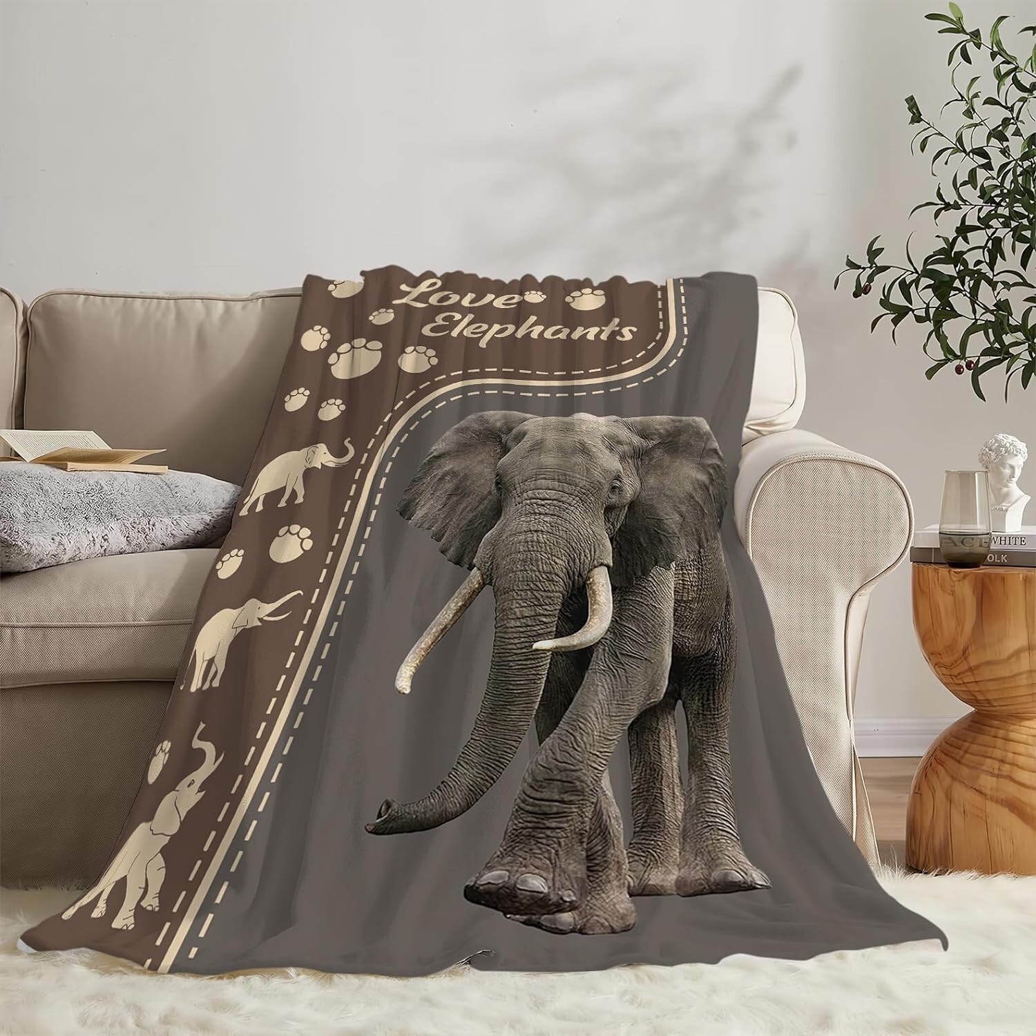 Elephant Blanket Super Soft Warm Elephant Fleece Throw Blanket Cozy Fluffy Wi...
