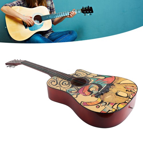 Wooden Guitar 38in Graffiti Pattern High Density Fingerboard Acoustic Guitar For - Picture 7 of 22