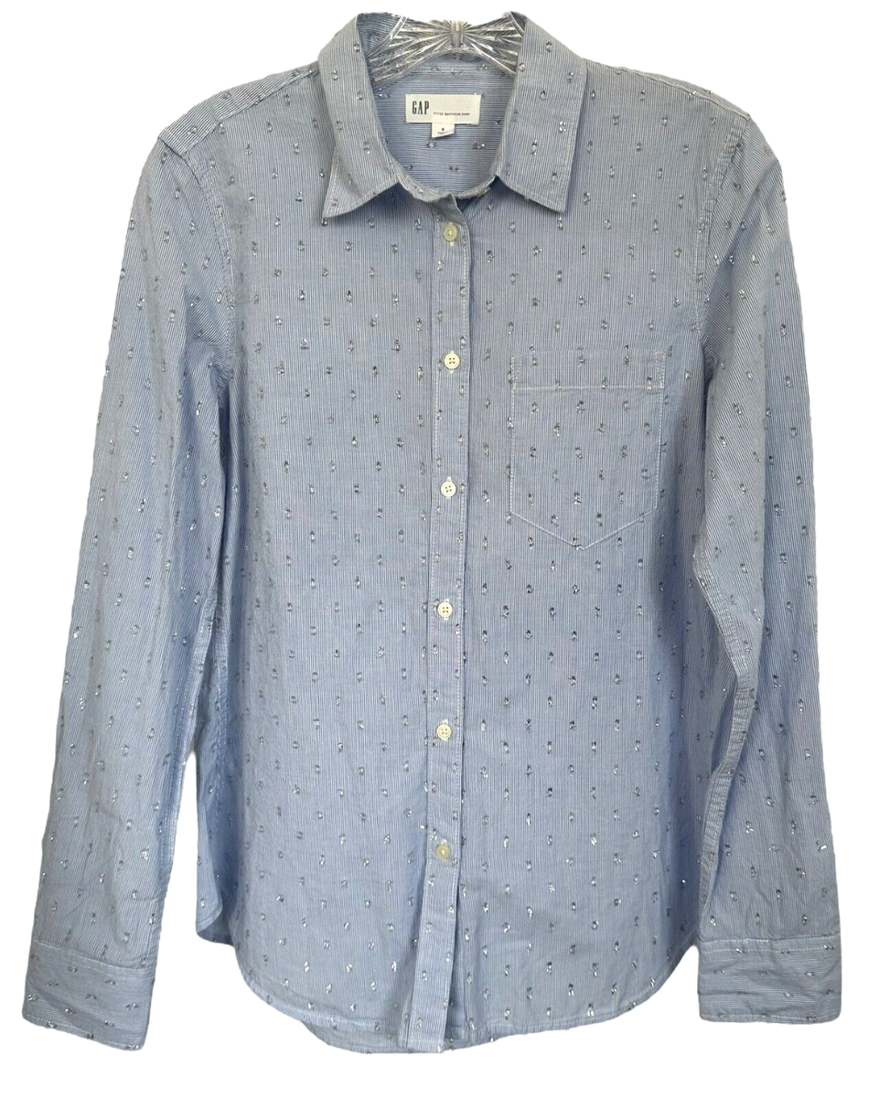 Gap Women's Fitted Boyfriend Button Down Shirt Glitter Dotted Size S Blue |  eBay