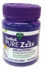 Vicks ZzzQuil Pure Zzzs Melatonin  Chamomile  Lavender 30 Gummies. Exp 10/25