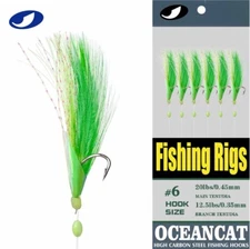 OCEAN CAT Sabik Rig Green Teaser & Fish Skin 6 hook Saltwate Fishing Bait