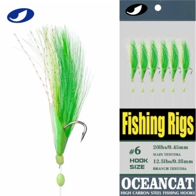 OCEAN CAT Sabik Rig Green Teaser & Fish Skin 6 hook Saltwate Fishing Bait