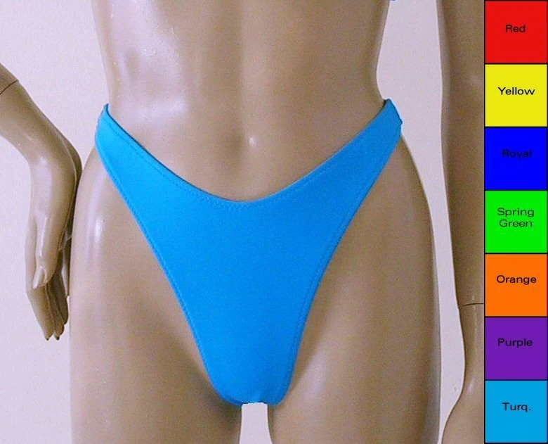 80s 90s High Leg Thong Bikini Bottom  Red,Turq,Yellow,Orange,Green,Purple,Fuschia