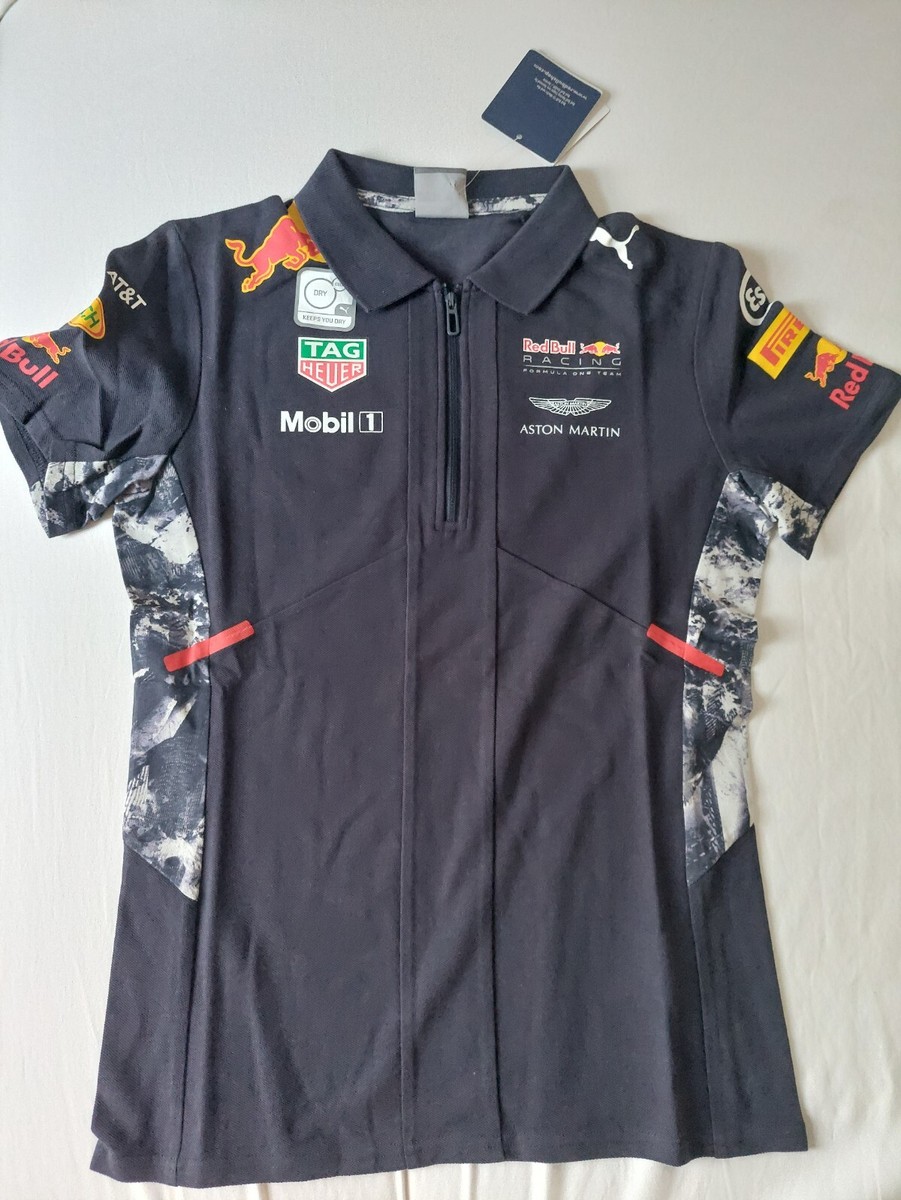 Red Bull Racing Formula Aston Martin Puma 1/4 Zip Polo Shirt Womens Small  NEW