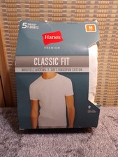 Hanes Premium Mens 5-Pack Classic Fit Crew-Neck T-Shirts Tagless Medium 38-40