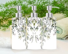 Stainless Steel Soap Dispenser Eucalyptus Floral Decor 18.6oz Bottle