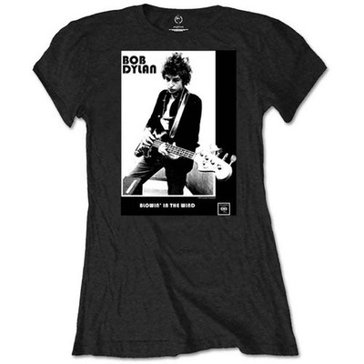 Bob Dylan T Shirt Blowing in the Wind new Official Womens Skinny Fit Black Size