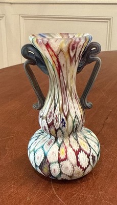Antique Fratelli Toso Murano Millefiori Murrine Art Glass Vase Italy 4 1/2  Tall