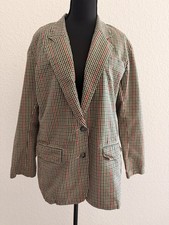 Vintage 80s Lizsport Plaid Blazer  Multicolor Checkered Cream Green Red Jacket