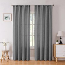 Tollpiz Linen Semi Sheer Curtains, Dark Grey 54x72" Rod Pocket Light Filter