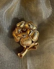Vintage 1960s Costume Jewelry Gold Tone Crown Trifari Sculpted Flower Brooch Pin