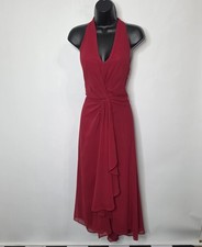 WHBM Red Halter Maxi Dress Size 8 Chiffon Draped Formal Evening Gown