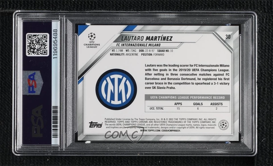 2021 Topps Chrome UCL Speckle Refractor Lautaro Martinez Martínez PSA 10 GEM MT - Image 2 of 2