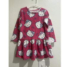 Hello Kitty Fit  Flare Pink Long Sleeve Graphic Dress Girls Size 5T
