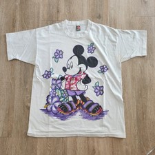 Vintage 90s Disney Mickey Mouse Hawaii Tshirt Size XL White Single Stitch