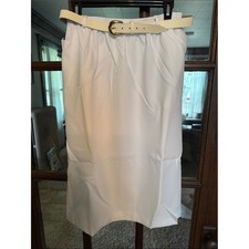 Alfred Dunner White Elastic Waist Belted Midi Skirt Size 14 Made in USA NWT