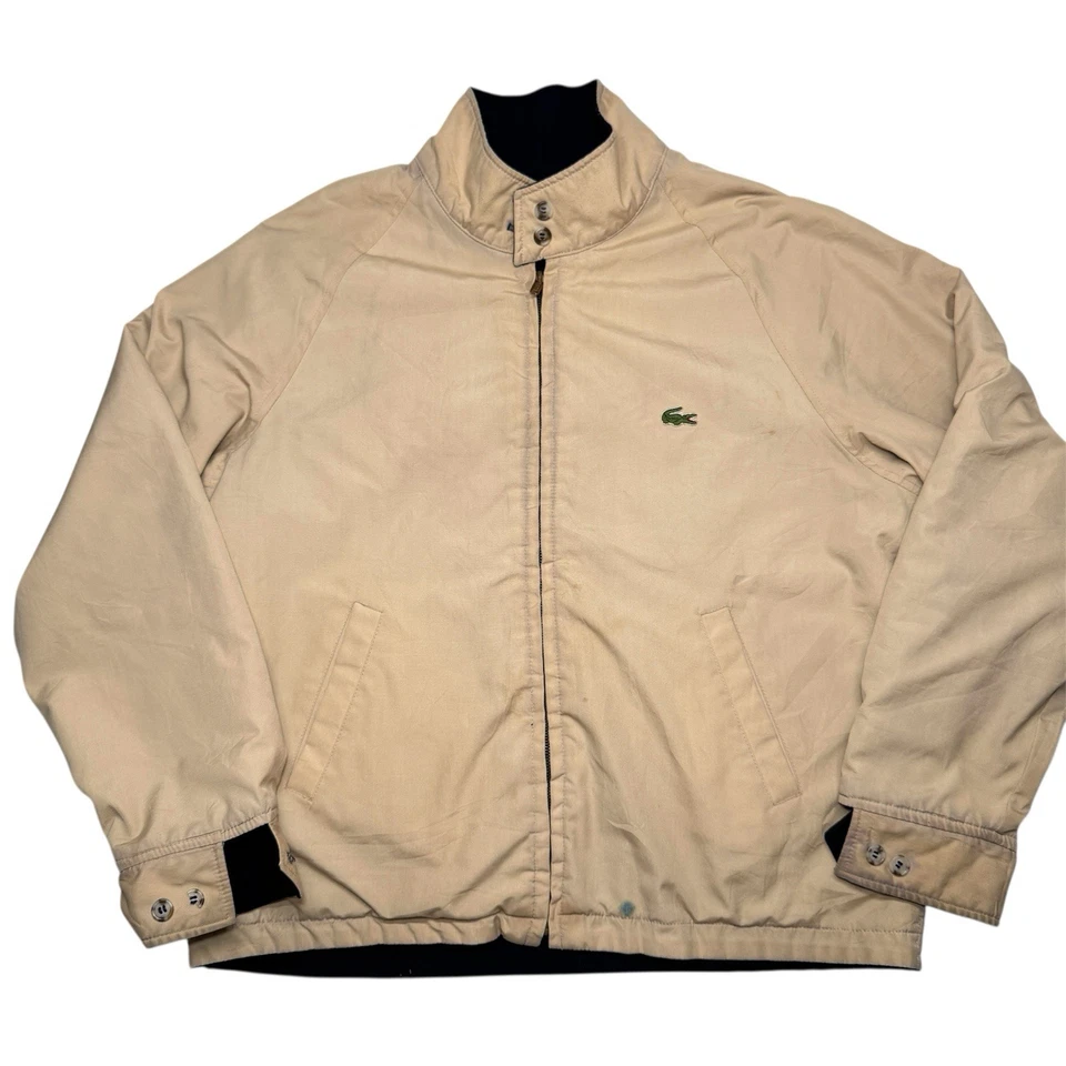 Chaqueta Harrington reversible vintage Lacoste para hombre grande azul/caqui Foto 2 de 4