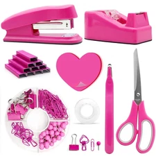 Hot Pink Office Supplies, Hot Pink Desk Accessories, Stapler and Tape Dispens...