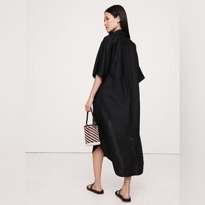 knee length dresses for ladies Banana Republic Linen Cross-Back Tank Black