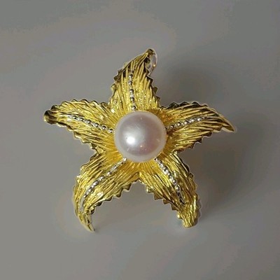 Natürliche runde Perle 925 Sterling Silber Seestern Anhänger Schmuck 1199