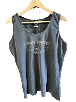 Harley-Davidson Women's Vintage XL Faded Black Tank Top Studded Skull Eagle 80s