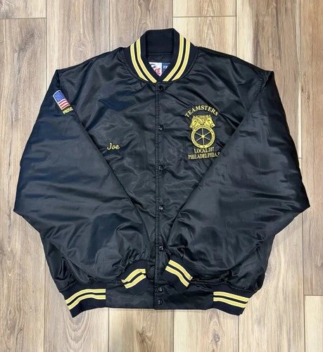Vtg 90s Teamsters Local 107 Philly Satin Bomber Jacket 2XL Game Sportswear video thumbnail