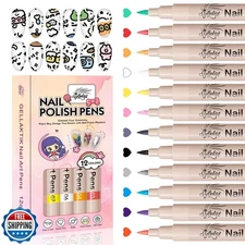 GELLAKTIK 12 Colors Nail Art Pens Set, 3D Nail Polish Pens Quick-Drying Acryl