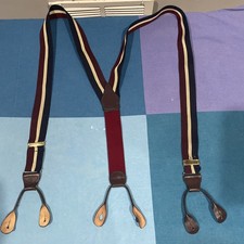 Burgundy Blue White Stripe Suspender With Leather Brace Tabs Made In England