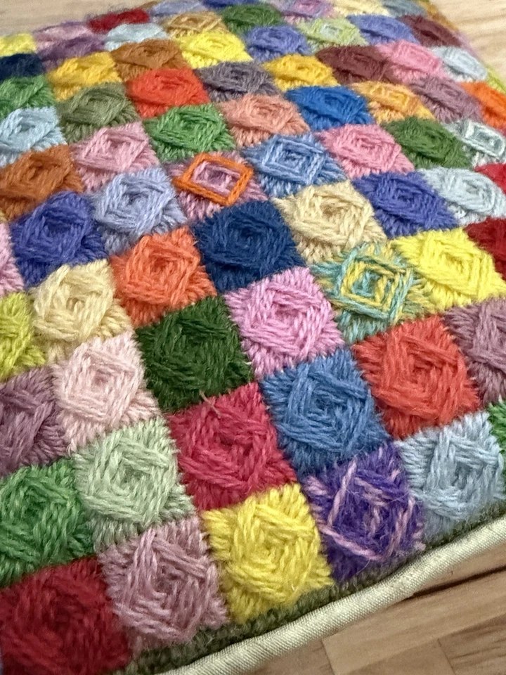 Vintage Handmade Crochet Throw Pillow Granny Core Afghan Knit Multicolor Kitsch - Image 2 of 4