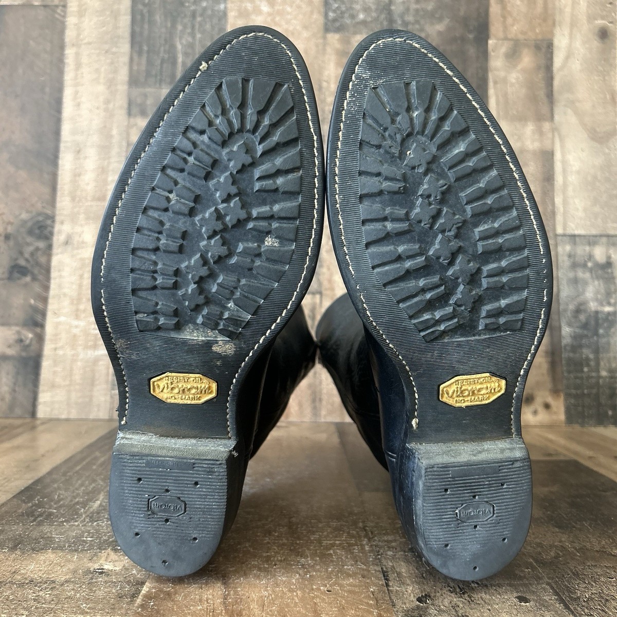 Tony Lama Vintage Black Vibram Sole Moto Western Cowboy Boots Mens
