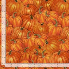 Fall Fabric  Thankful Packed Pumpkin Orange Metallic  Timeless Treasures YARD