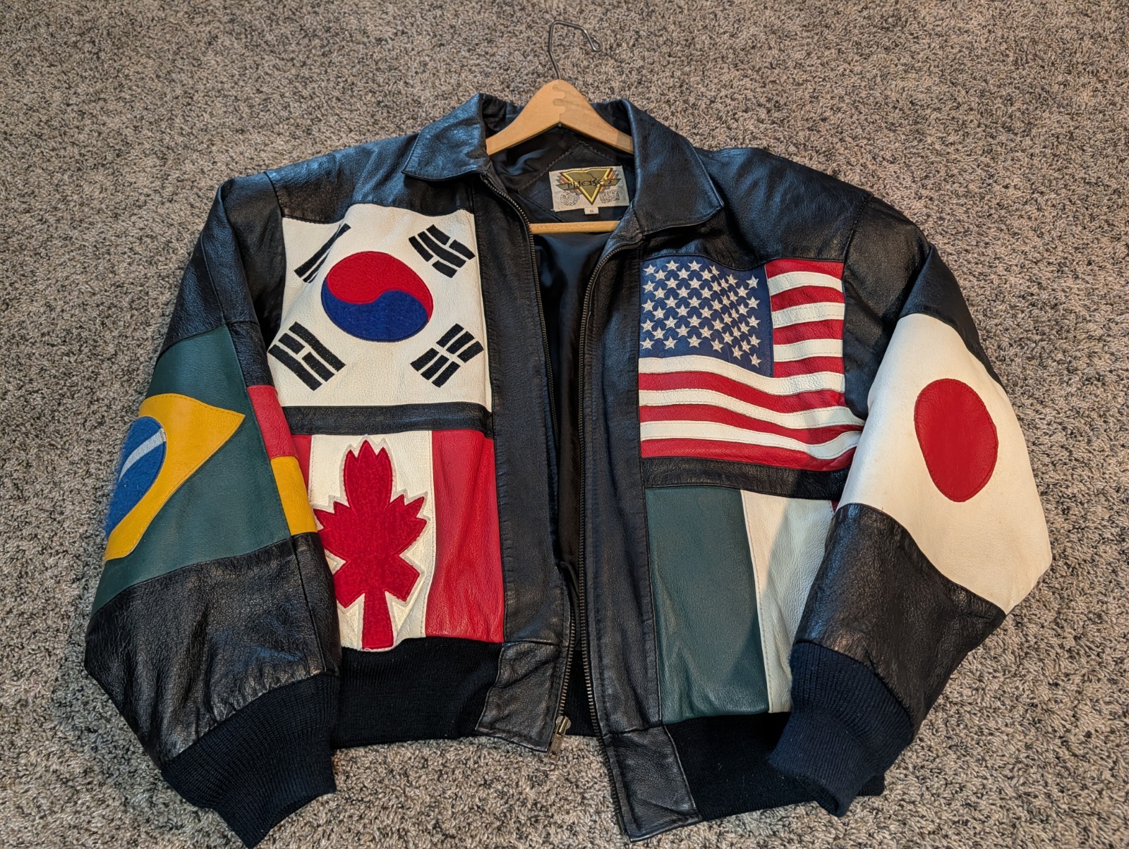 Vintage Phase 2 International Flags Bomber Jacket Size Small