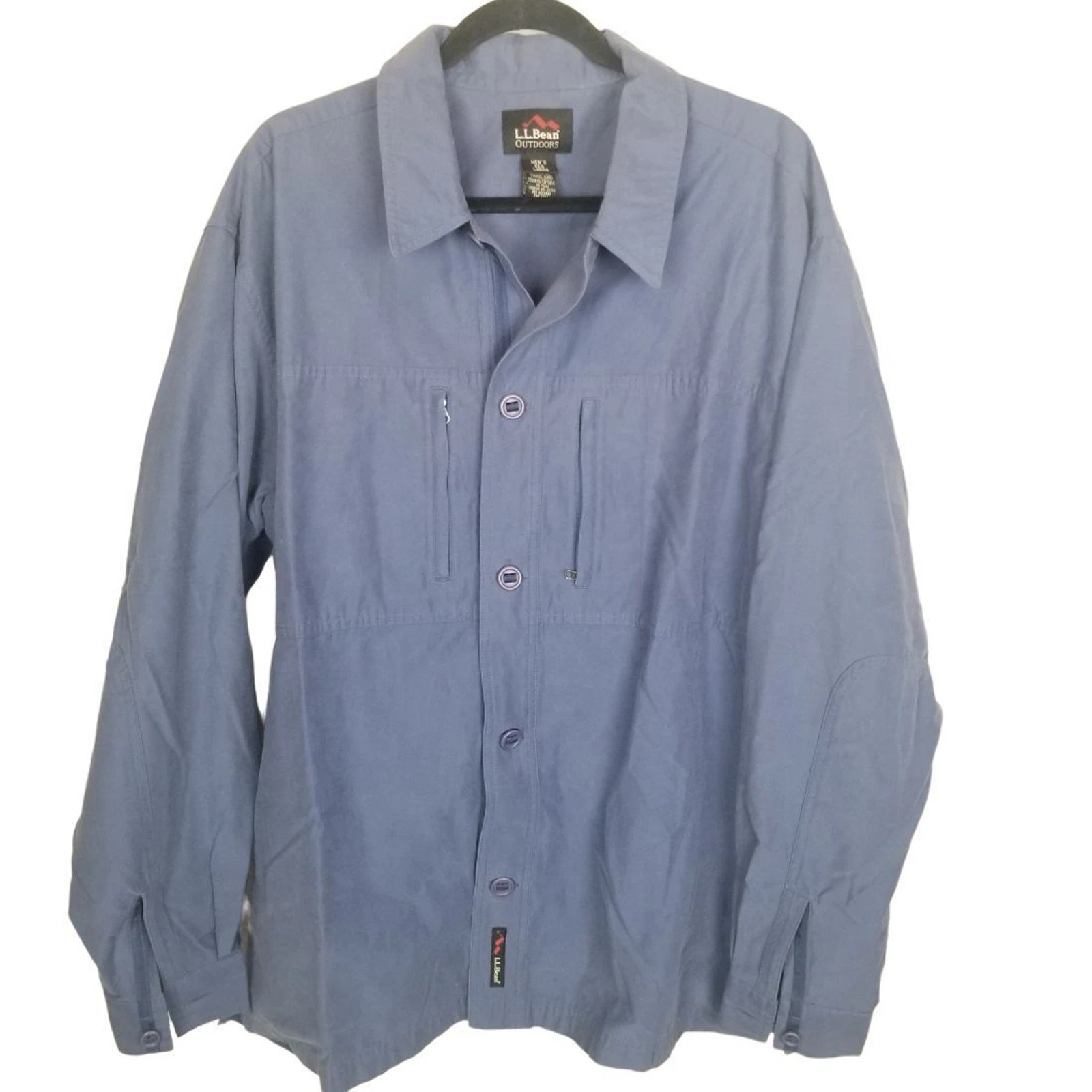 L.L. Bean Outdoors Mens L Blue Long Sleeves Button Up Shirt Zip Pockets Collared