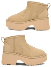 UGG Ultra Mini New Heights Sunwave Womens Suede Wool Lined Platform Boots Size 9