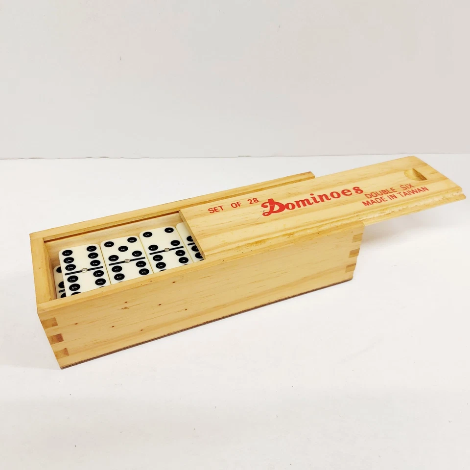 Vintage Dominoes Double Six Set of 28 Brass Studded Dominoes in Wood Box - Image 3 of 4