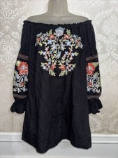 Free People 100 Cotton Embroidered Off Shoulder Long Sleeve Shift Dress Size S