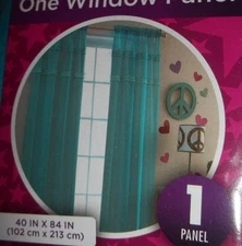 S/2 Extremely Me Sheer Window Panels Curtains 40x84 Ribbon Style Aqua Blue #31