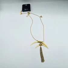 ZAD Faux Plastic Horns Gold Tone Chain Fringe Necklace 32” New