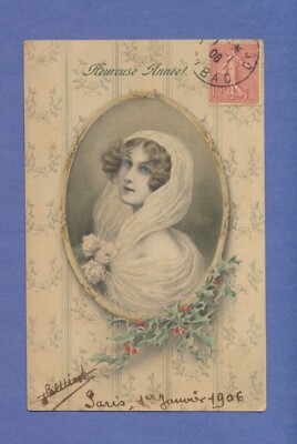 Wichera a/s M.M. Vienne Woman Holly Red Berries Happy New Year Nr 229  1906