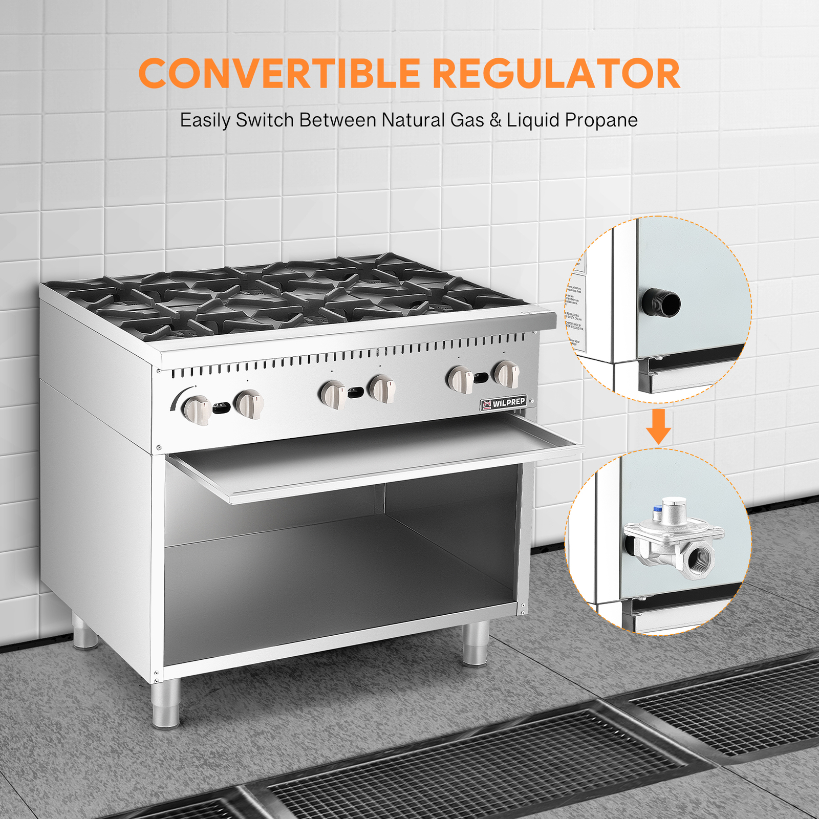 36" Commercial Natural Gas Range 6 Burners Stainless Steel Gas Stove 150000BTU