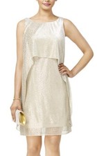 SL Fashions ~ Light Gold Metallic Keyhole Back Popover Party Dress 14 NEW $99