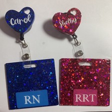 Retractable Badge Reel ID Holder With Title Card Sparkly Pink Or Blue