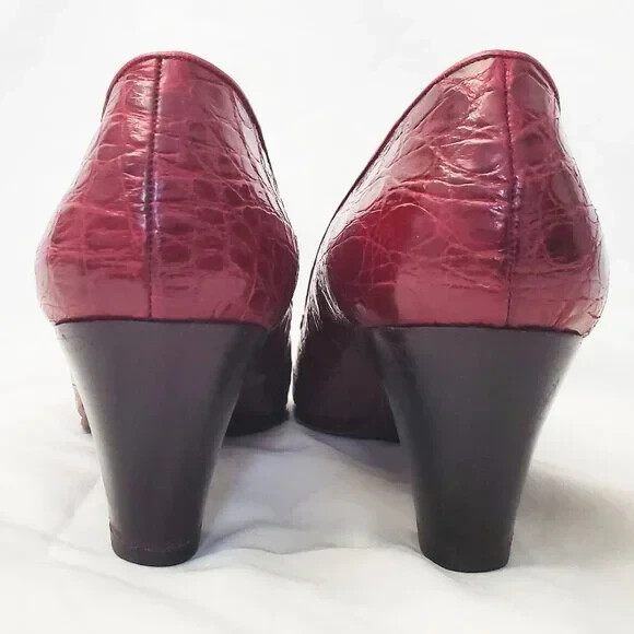 Bally Vintage Genuine Crocodile Burgundy-Red Tasseled Shoes