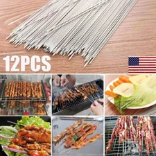 12 Pack BBQ Barbecue Skewers Metal Shish Kebab Skewers 15" Flat Stainless Steel